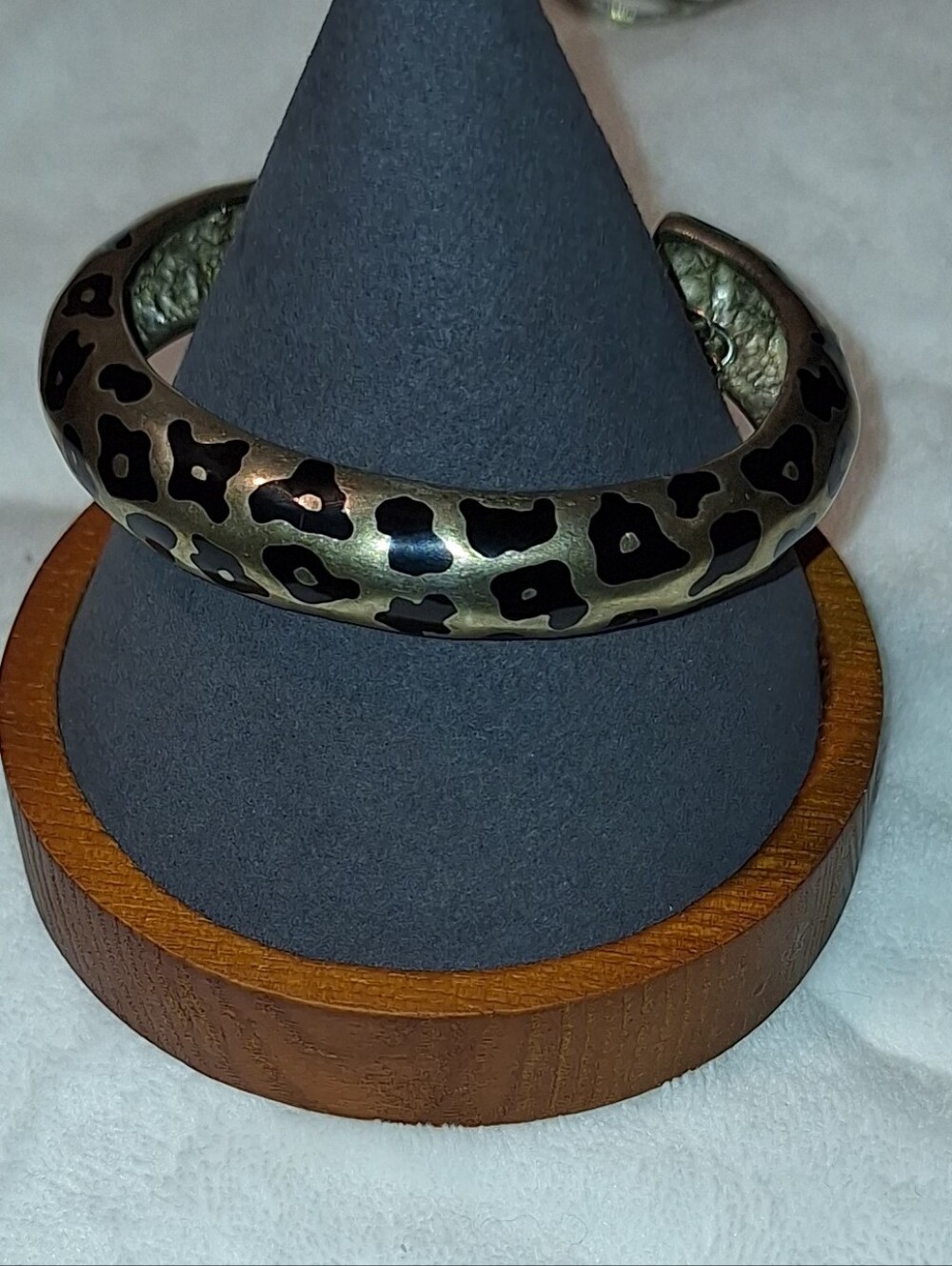 Vintage Sterling Silver Enamel Leopard Print Bracelet Cuff
